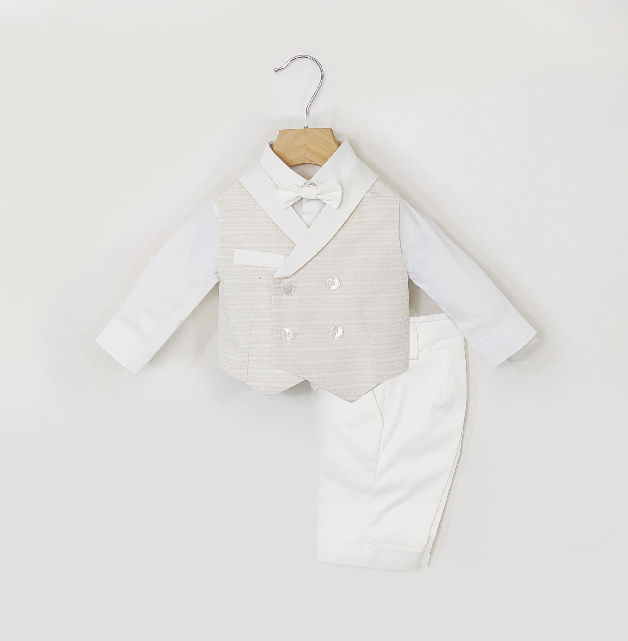 Completino Per Battesimo, 4 Pezzi, Colore: Bianco White 0-3 Mesi