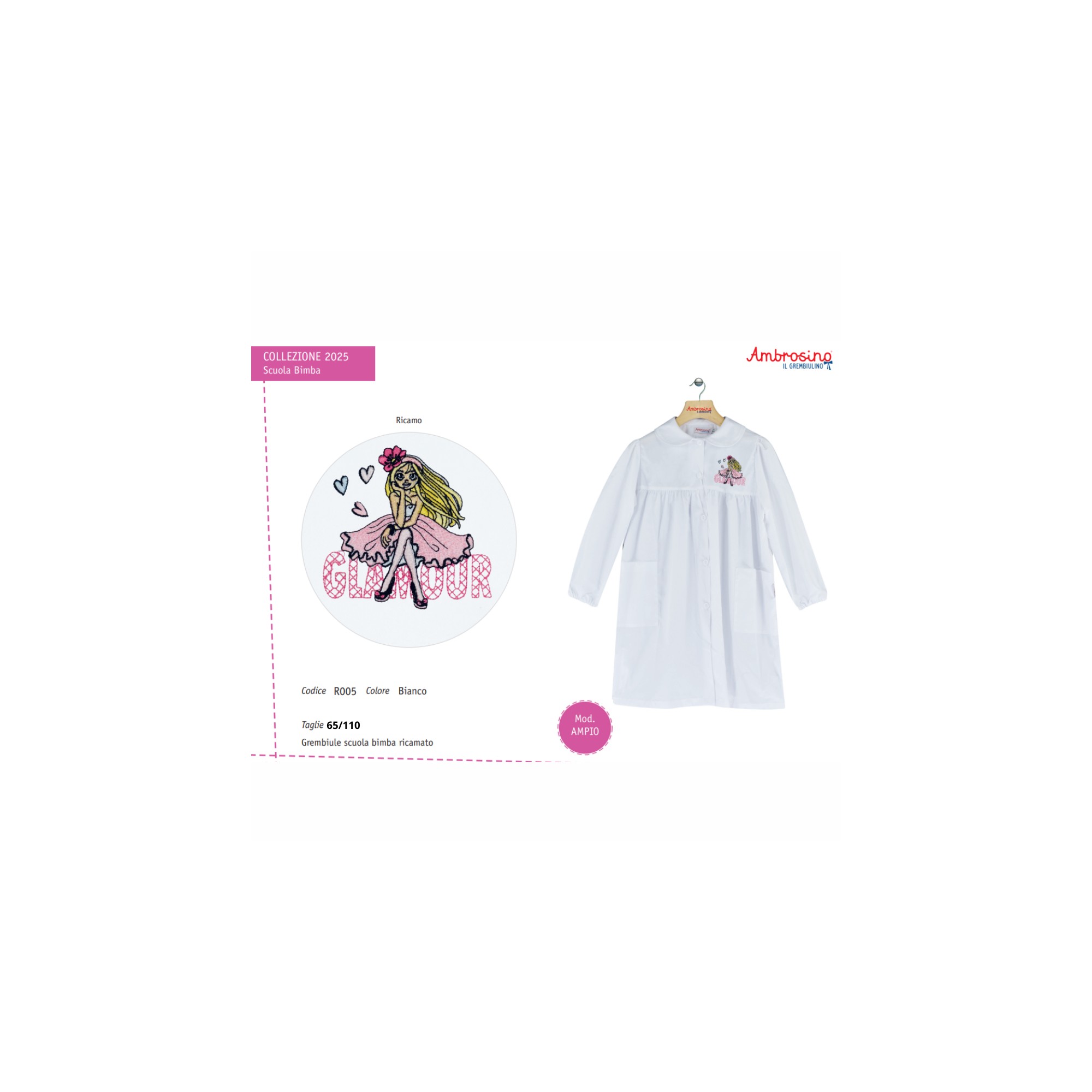 GREMBIULE SCUOLA ELEMENTARE BIANCO FEMMINA AMBROSINO