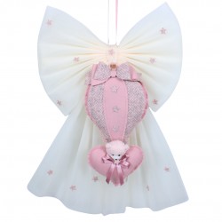 FIOCCO NASCITA GRANDE IN TULLE CON MONGOLFIERA E CUORE