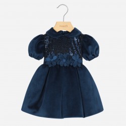 Abito natalizio velluto rosso neonata con corpetto paillettes e fiocco raso