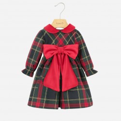 Abito natalizio per neonata fantasia tartan con fiocco grande in velluto Klaiadì KD10981