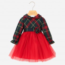 Abito natalizio per neonata fantasia tartan con gonna in velluto e tulle Klaiadì KD10982