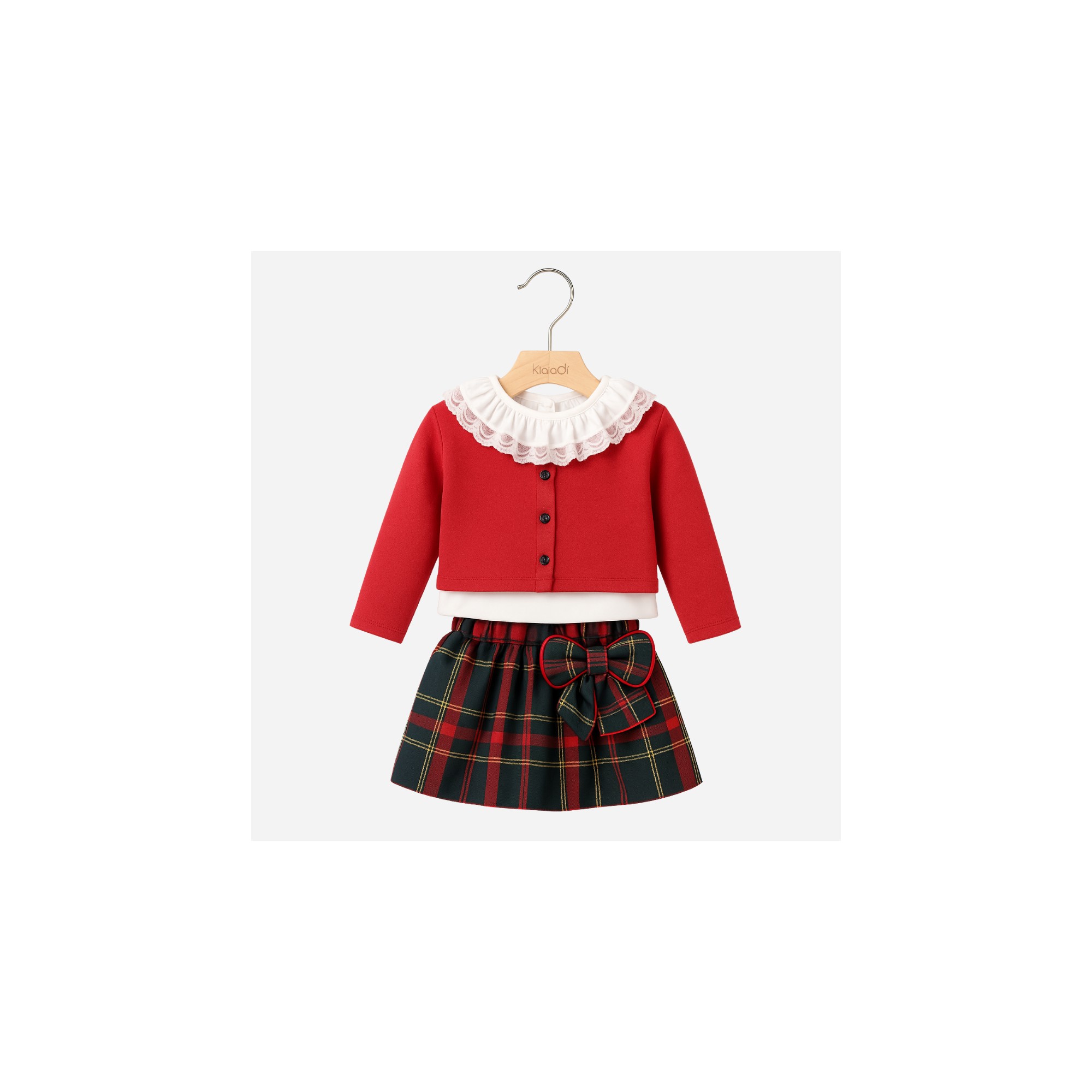 Completo natalizio per neonata Klaiadì con cardigan e gonna tartan KD10986