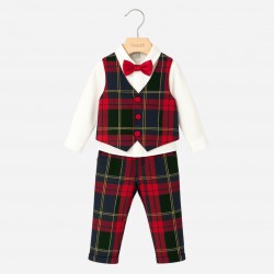 Completo natalizio per neonato con gilet e pantalone fantasia tartan Klaiadì KD12273