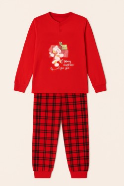 PIGIAMA NATALIZIO RAGAZZO CALDO COTONE ORO NERO OUNB513